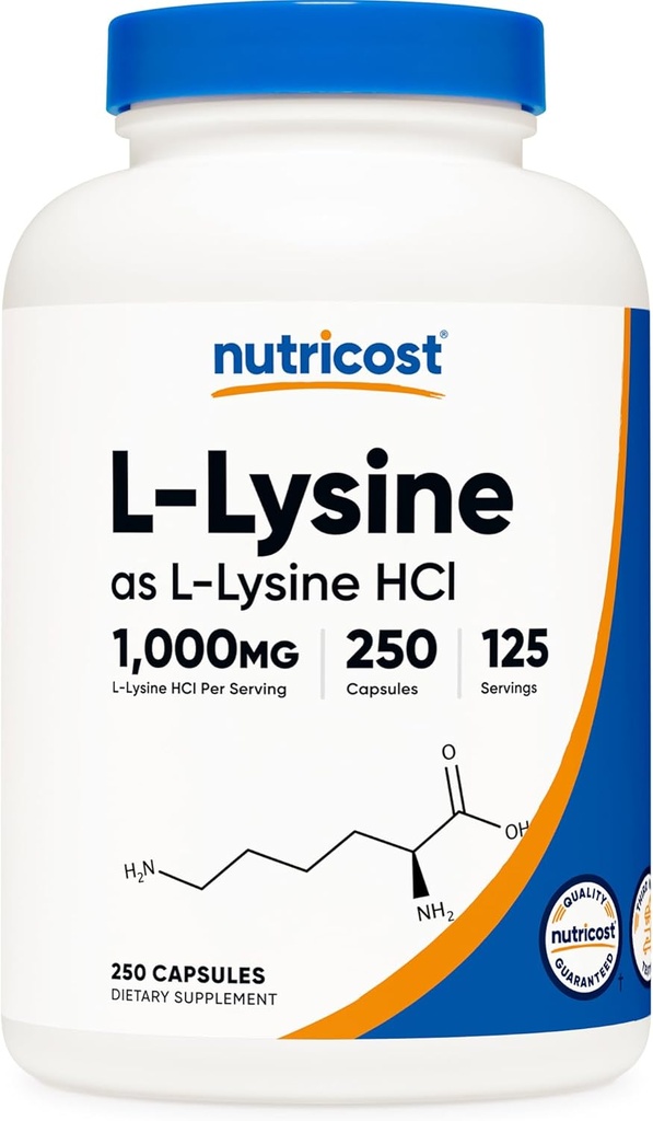 Nutricost L-Lysine 1000mg, 250 Capsules - 500mg Per Cap, Gluten Free, Non-GMO