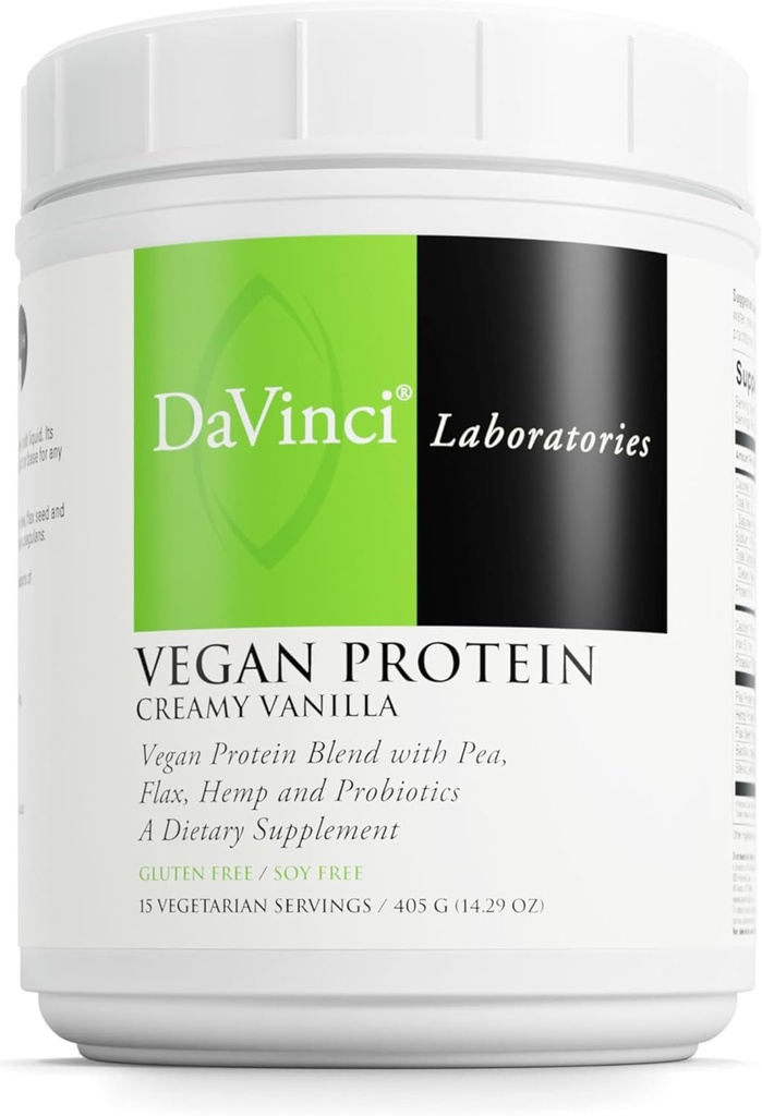 DaVinci Labs Vegan Protein - Protein Powder Supplement Supports Muscle & Tissue Repair* - Vegan Protein Supplement with Pea Protein & Flax Seed - Creamy Vanilla, 15 Servings (405 g)
