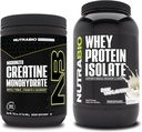 NutraBio Creatine Monohydrate, Unflavored, 300g and Whey Protein Isolate, Unflavored, Supplement Bundle - Muscle Energy, Lean Muscle Growth, Recovery, and Strength