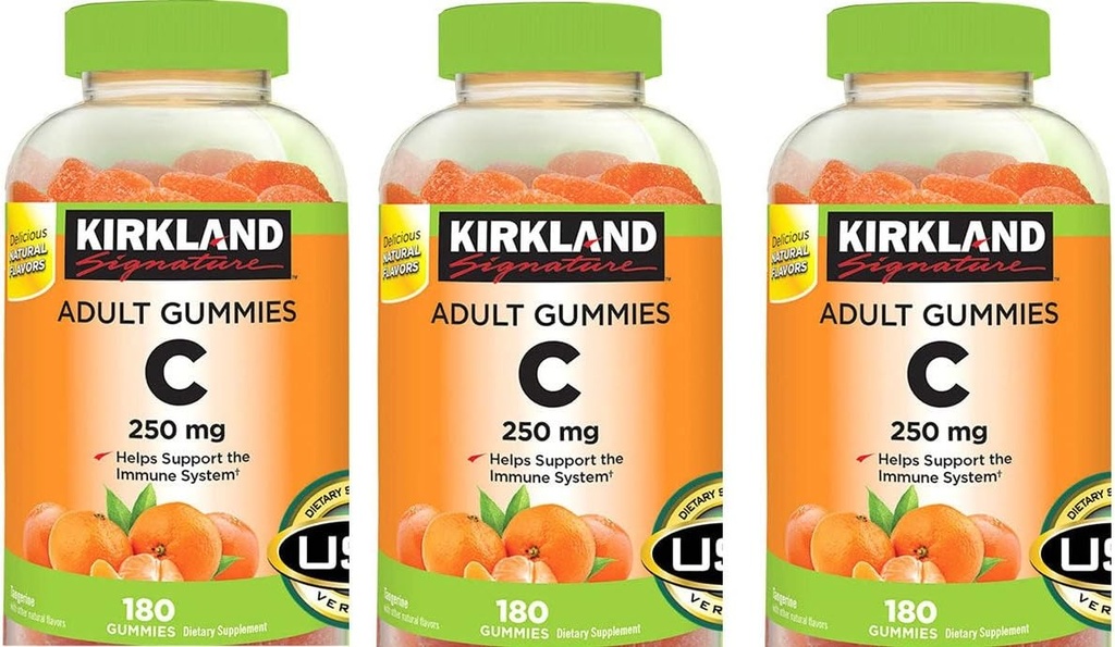 Kirkland Signature Vitamin C Adult Gummies 250 mg, 180 Count (Pack of 3)