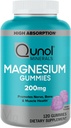 Qunol Magnesium Gummies for Adults, 200mg Elemental Magnesium (from 1,750mg Magnesium Citrate), High Absorption Magnesium Supplement, Supports Nerve, Bone and Muscle Health, Vegetarian, 120 Count