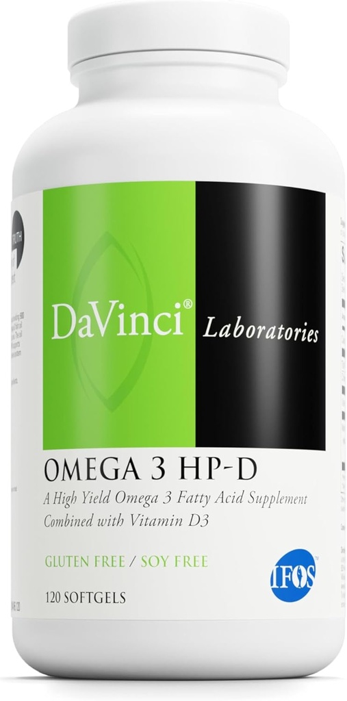 DAVINCI Labs Omega 3 HP-D - Dietary Supplement for Healthy Joints and Immune, Cardiovascular and Skin Health Support - with Vitamin D3 and More- Gluten-Free - Lemon Flavor - 120 Softgels