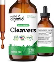 Wild & Organic Cleavers Tincture - Herbal Detox Drops with Cleavers Herb - Galium Aparine Leaf Extract Supplement - Vegan, Sugar & Alcohol-Free - 4 fl oz