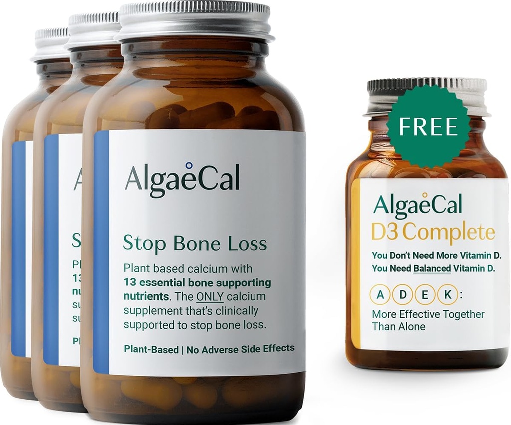 ALGAECAL Vitality Bundle - Free 4-in-1 Vitamin D3 Complete & Plant-Based Calcium with 13 Bone-Supporting Minerals, Clinically Shown to Stop Bone Loss, Immune & Whole Body Wellness