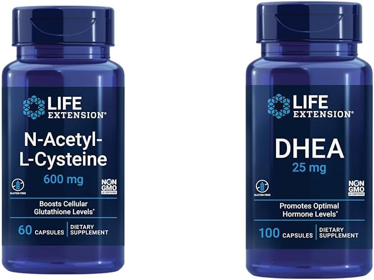 Life Extension N-Acetyl-L-Cysteine (NAC), Immune, Respiratory & DHEA 25 mg – Supplement for Hormone Balance, Immune Support, Sexual Health, Bone & Cardiovascular Health