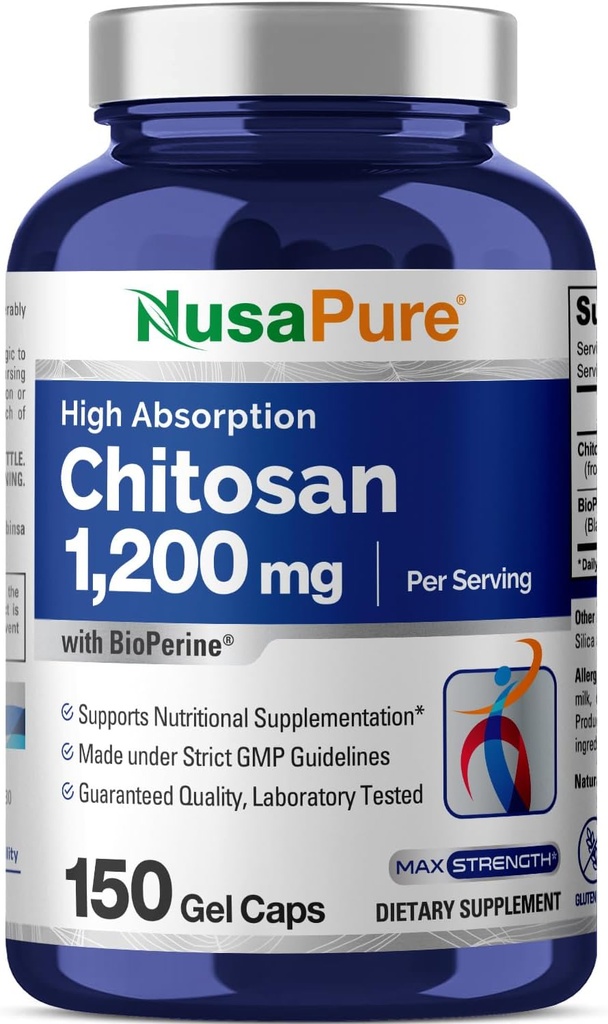 NusaPure Chitosan 1200mg 150 Caps (Non-GMO & Soyfree) with Bioperine