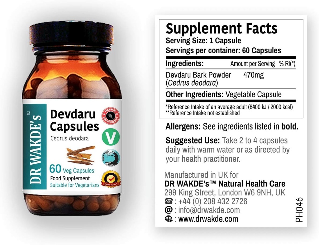 DR WAKDE'S Devdaru Capsules (Cedrus deodara, 60 Veg Caps, Plant-Based Supplement, Ayurvedic Herb, All Natural, Vegan)