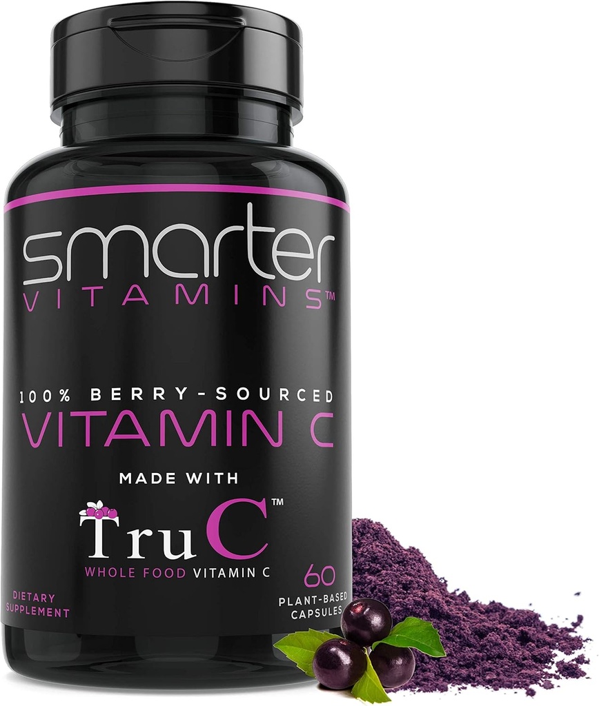 Smarter Raw Whole Food Vitamin C from Berries, Premium Antioxidants, Bioflavonoids & Polyphenols, 60 Vegan Capsules
