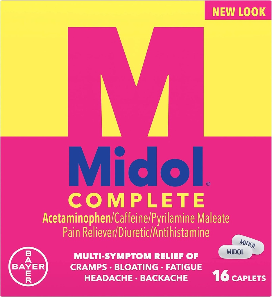 Midol Complete, Menstrual Period Symptoms Relief, Caplets, 16 Count 4-Pack