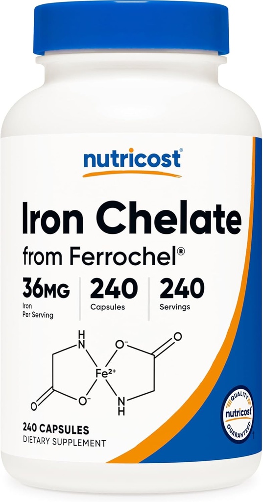 Nutricost Chelated Iron, As Ferrochel, 36mg, 240 Capsules