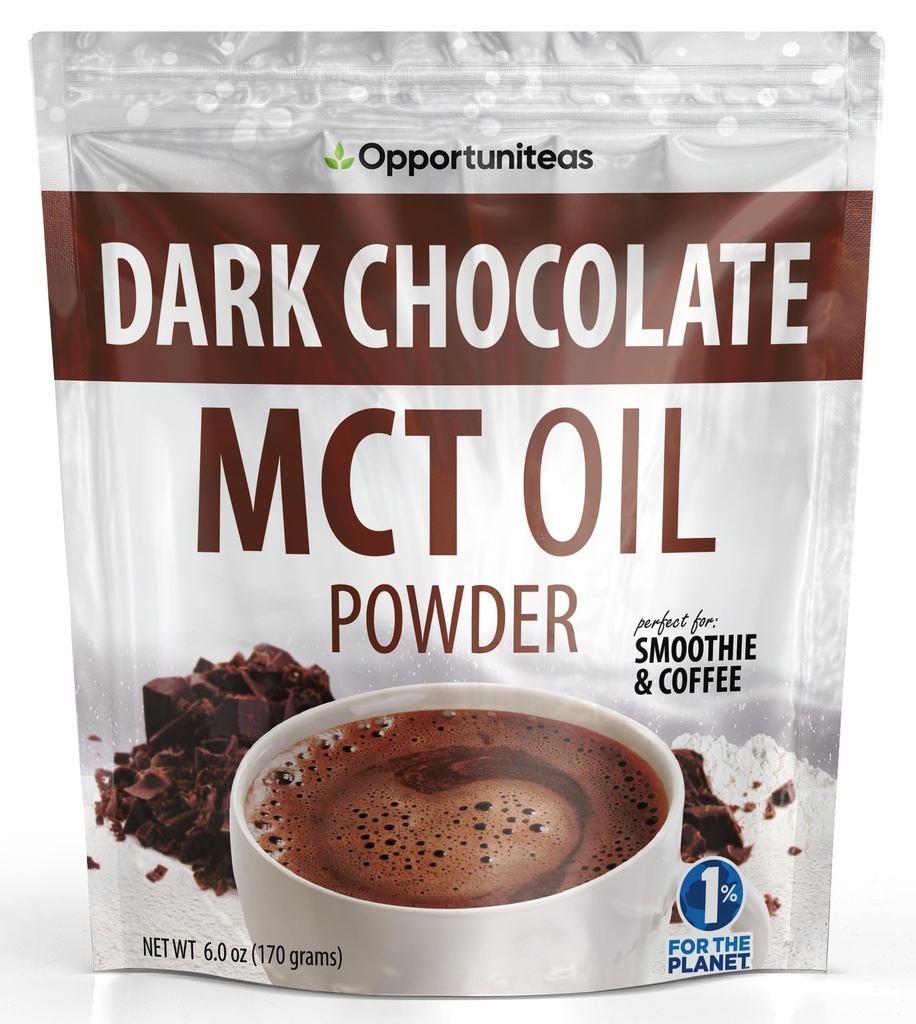 Opportuniteas MCT Oil Powder, Keto Creamer for Coffee, Drinks&Smoothies, Low Carb Keto Friendly, Boost Energy&Mental Focus, Supplement for Ketogenic Diet, Gluten Free&Non-GMO, Dark Chocolate 6 oz