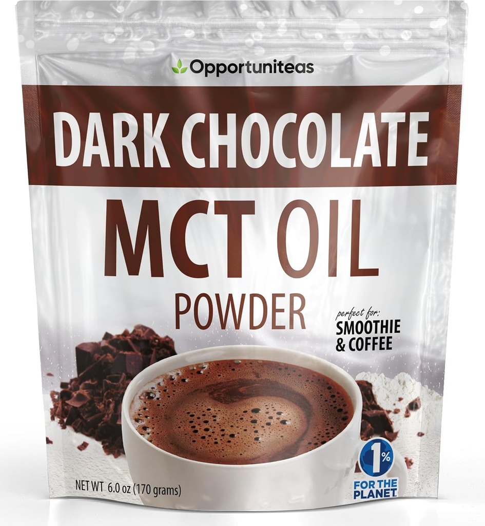 Opportuniteas MCT Oil Powder, Keto Creamer for Coffee, Drinks&Smoothies, Low Carb Keto Friendly, Boost Energy&Mental Focus, Supplement for Ketogenic Diet, Gluten Free&Non-GMO, Dark Chocolate 6 oz