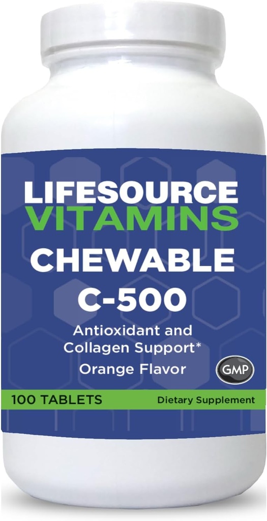 LifeSource Vitamins Vitamin C 500 mg - 100 Chewable Tablets - Amazing Orange Flavor - Sweetened w/Stevia