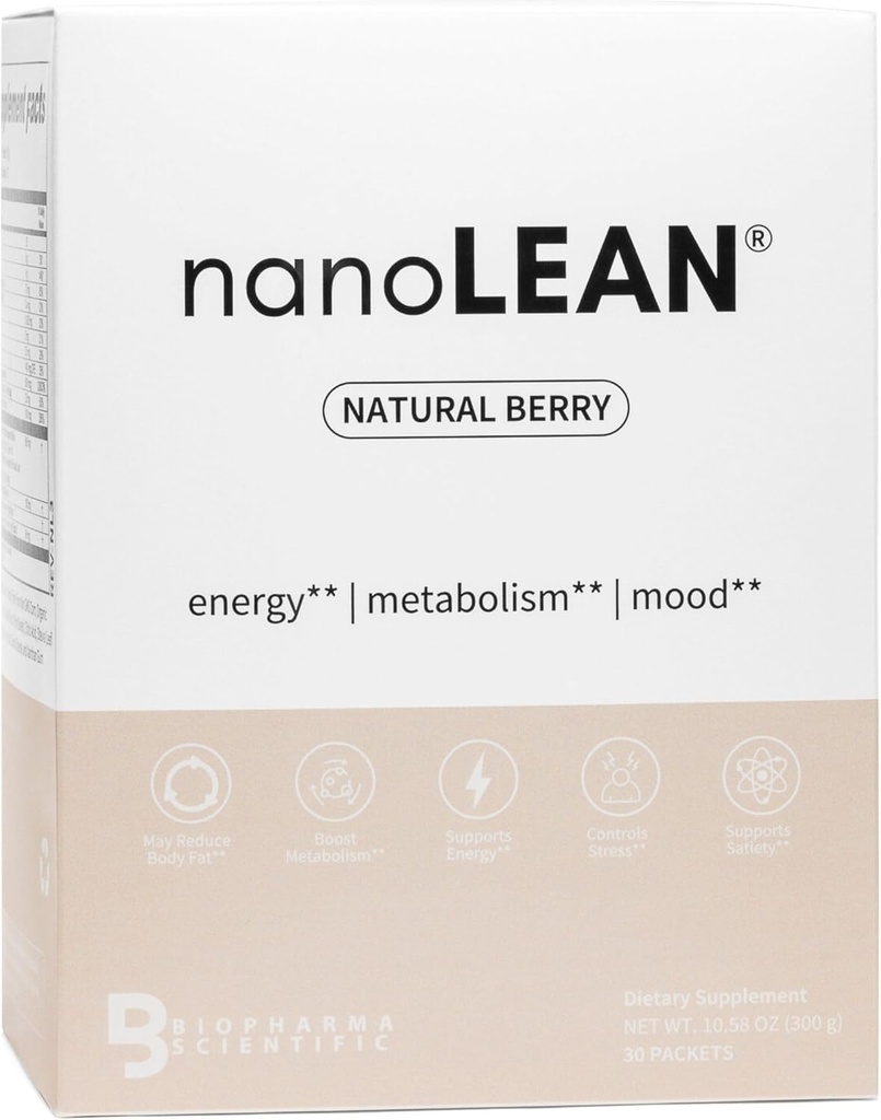Biopharma Scientific NanoLean Natural Weight Management and Healthy Energy Drink | Natural Berry Flavor| 30 Servings | Fat Burning, Increased Metabolism | Ashwagandha, Green Tea