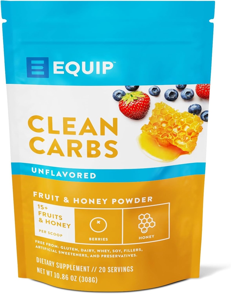 Equip Foods Clean Carbs | 15+ Fruits and Honey Superfood Powder | Post Workout Recovery Powder | Antioxidants, Carbohydrate Supplement | Immune Support Carb Cleaner | 20 Servings, Unflavored