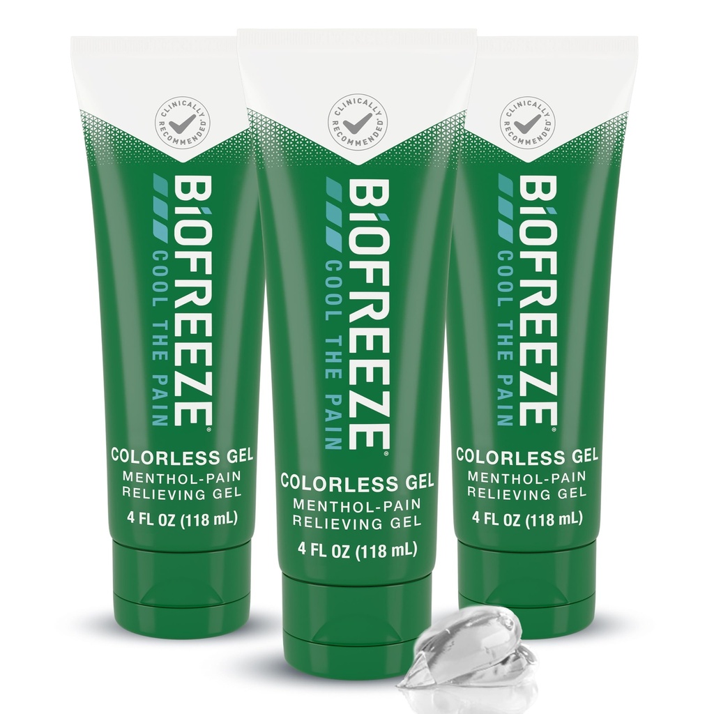 Biofreeze Pain Relief Gel, Colorless Menthol Gel, 4 FL OZ Tube (3 Pack)