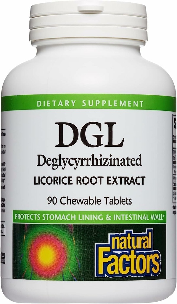 Natural Factors DGL Chewable - Digestive Support Supplement with Licorice Root Extract - Chewable Tablets Support Stomach Lining & Health - Non-GMO & Gluten-Free - 90 Chewable Tablets (90 Servings)