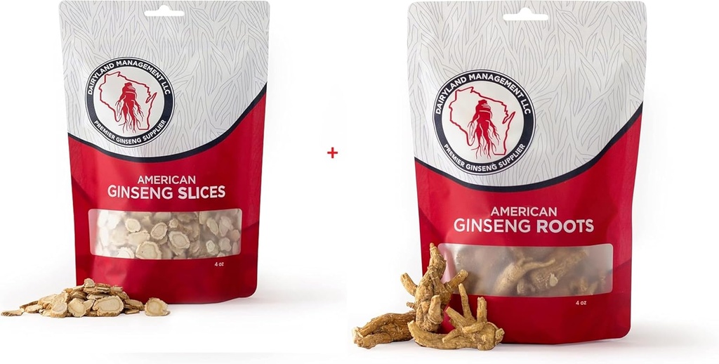 Dairyland American Ginseng Slices and Roots - 4 oz Pack Each of Wisconsin Ginseng – Direct from Farmer to Consumer 西洋参