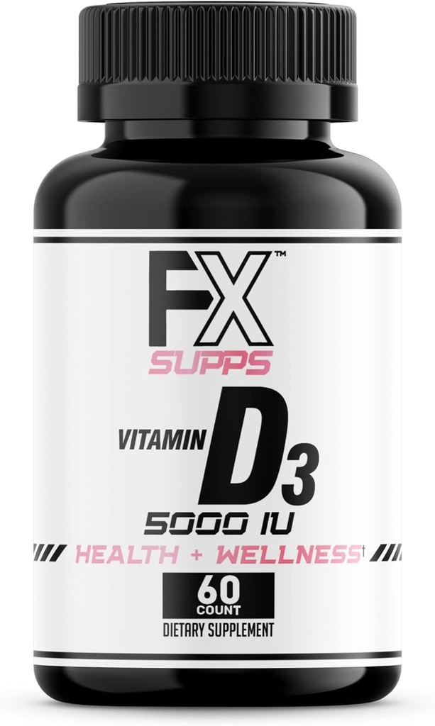 FXSUPPS Vitamin D3 5000 IU (1 Pack, 60 Easy to Swallow Softgels) | Health and Wellness Dietary Supplement for Men & Women | Cholecalciferol, Best for Bone, Heart Health, Immune System, Lung Function