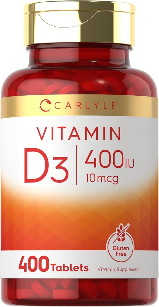 Carlyle Vitamin D3 400iu (10mcg) | 400 Tablets | Value Size | Vegetarian, Non-GMO, and Gluten Free Formula | Vitamin D Supplement