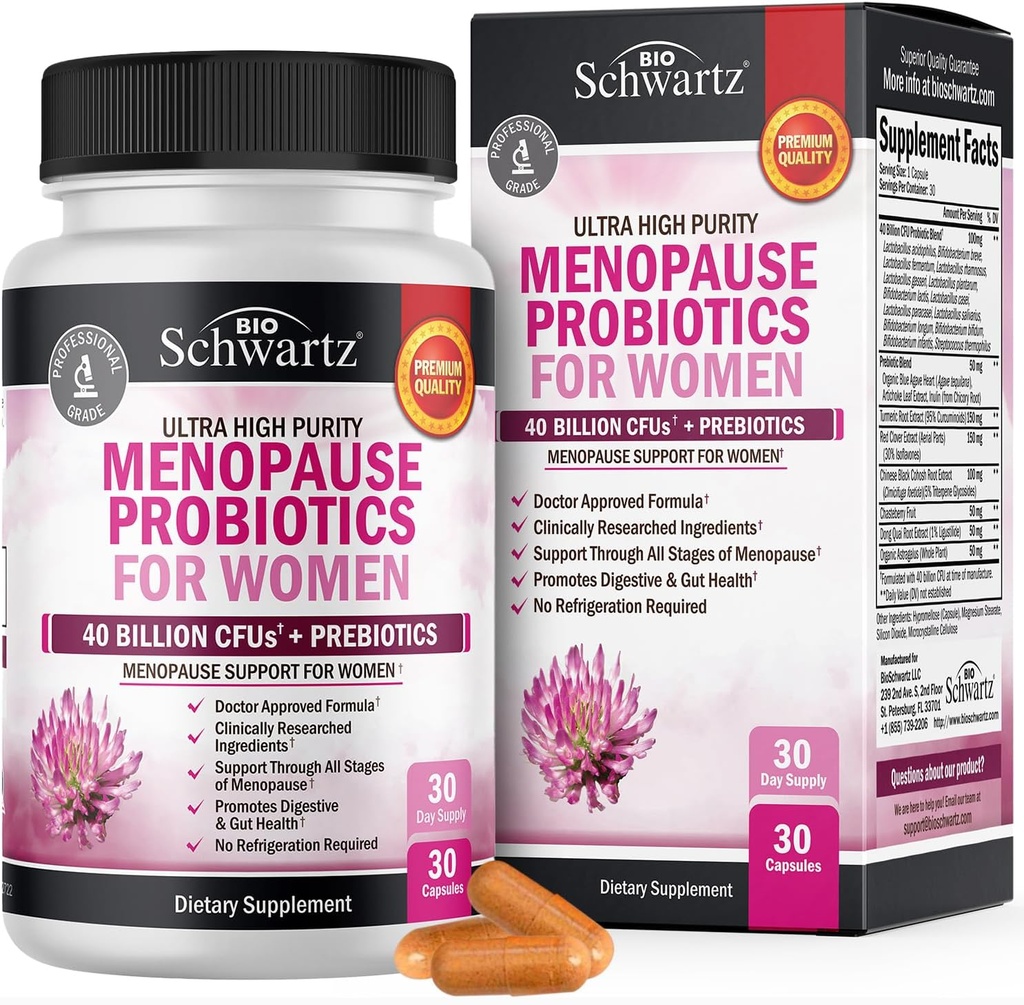 Menopause Supplements for Women - 40 Billion CFU Menopause Probiotics for Women - Support for Hot Flashes Night Sweats Mood Swings and Balance - Non-GMO, 30 Easy-Swallow Capsules, 30 Servings