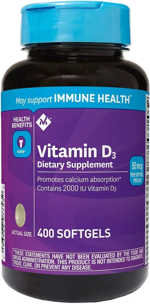 Member's Mark Vitamin D3 50 mcg (2000 IU) Dietary Supplement (400ct) (Pack of 2)