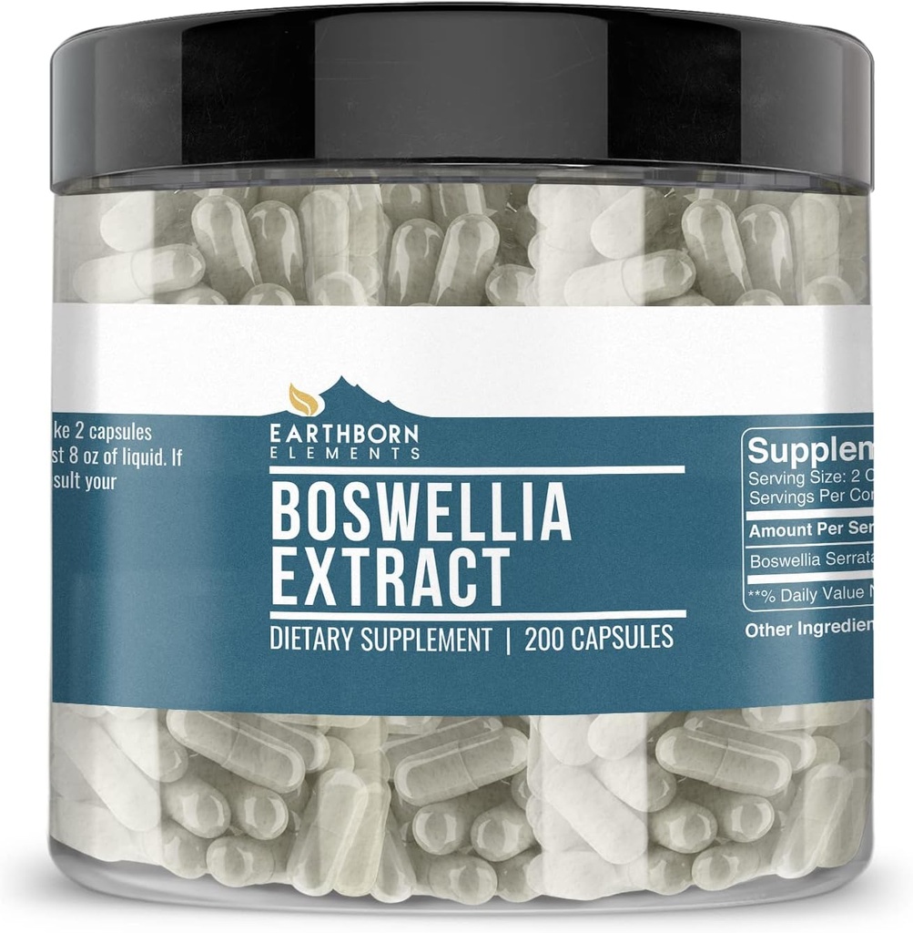Earthborn Elements Boswellia Serrata Extract 200 Capsules, Pure & Undiluted, No Additives