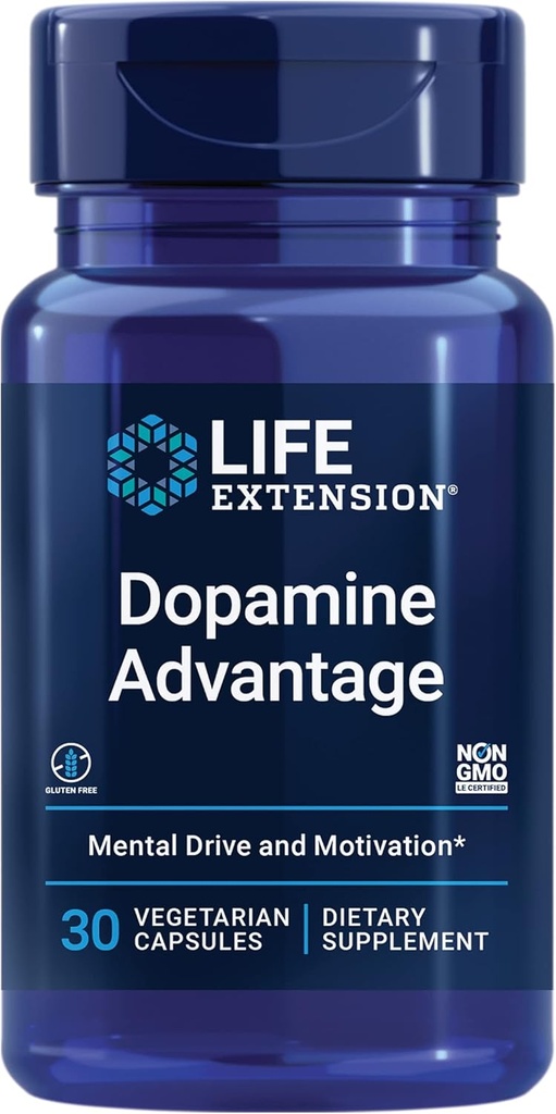 Life Extension Dopamine Advantage, Cognitive Health, Mental Sharpness, Motivation, Vitamin B12, phellodendron bark Powder, Gluten Free, Non-GMO, Vegetarian, 30 Capsules