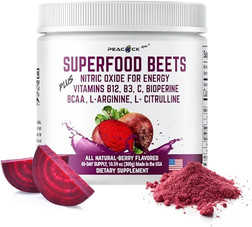 Superfood Beets Powder, 10.59oz 40 Servings - Beetroot Powder Organic Beet Root Blend with Green Tea & Berry Flavor, Non-GMO, Plant-Based Drink Mix