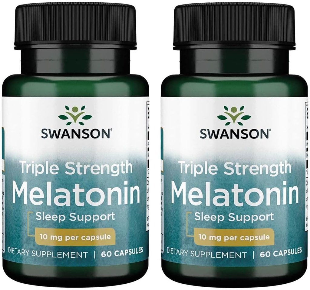 Swanson Triple Strength Melatonin - Natural Sleep Support for Disrupted Sleep Cycles - (60 Capsules, 10mg Each) 2 Pack