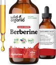 Wild & Organic Berberine Drops 500mg - Liquid Berberine Supplement HCL for Overall Support - Pure Extract Tincture - Vegan, Alcohol & Sugar-Free - 4 fl oz