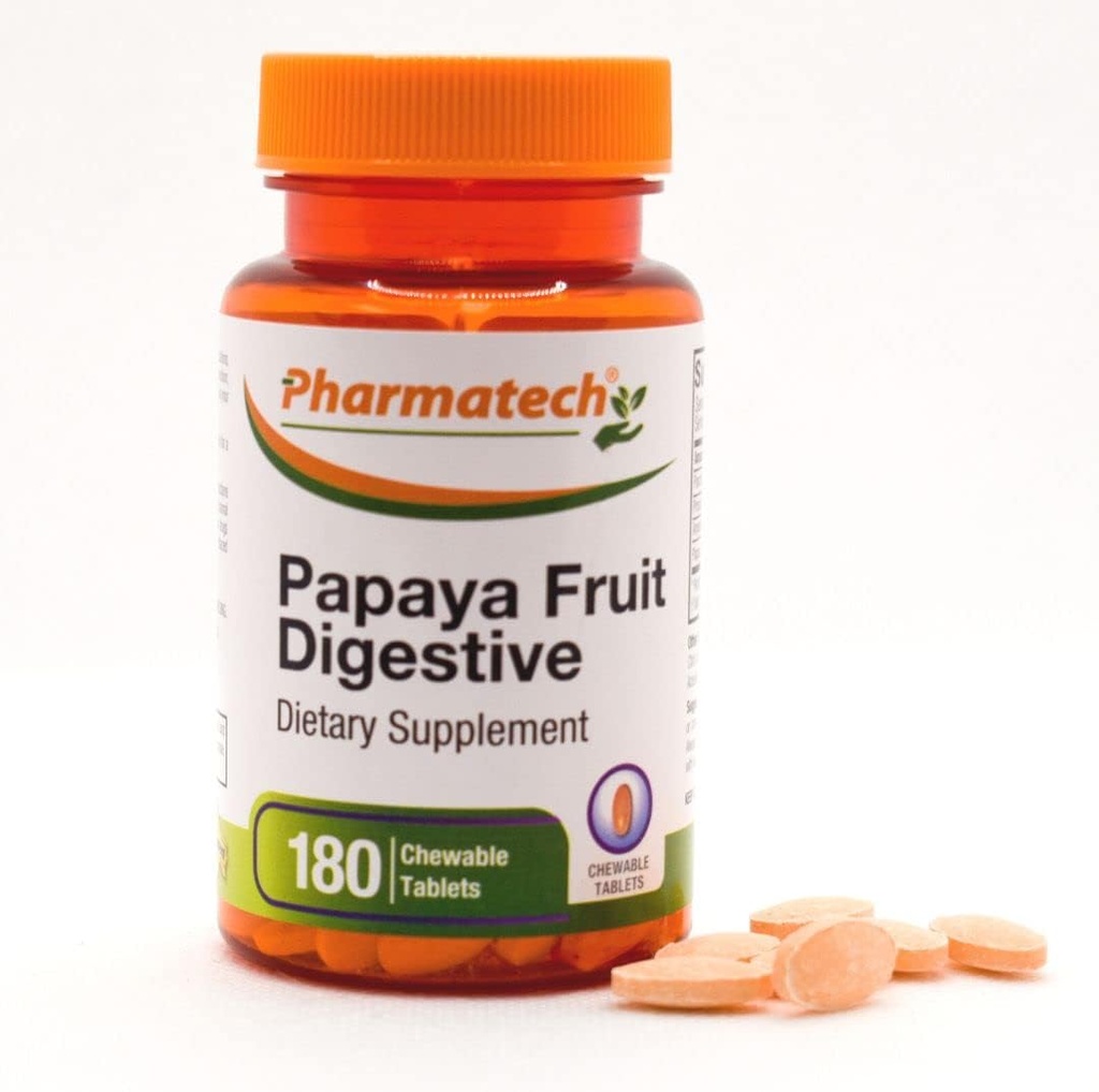 Papaya Fruit Digestive, Improve Digestion, Tasty Flavor, Enzyme Supplement, for Bloating and Constipation, Gas Relief, 180 Chewable Tablets
