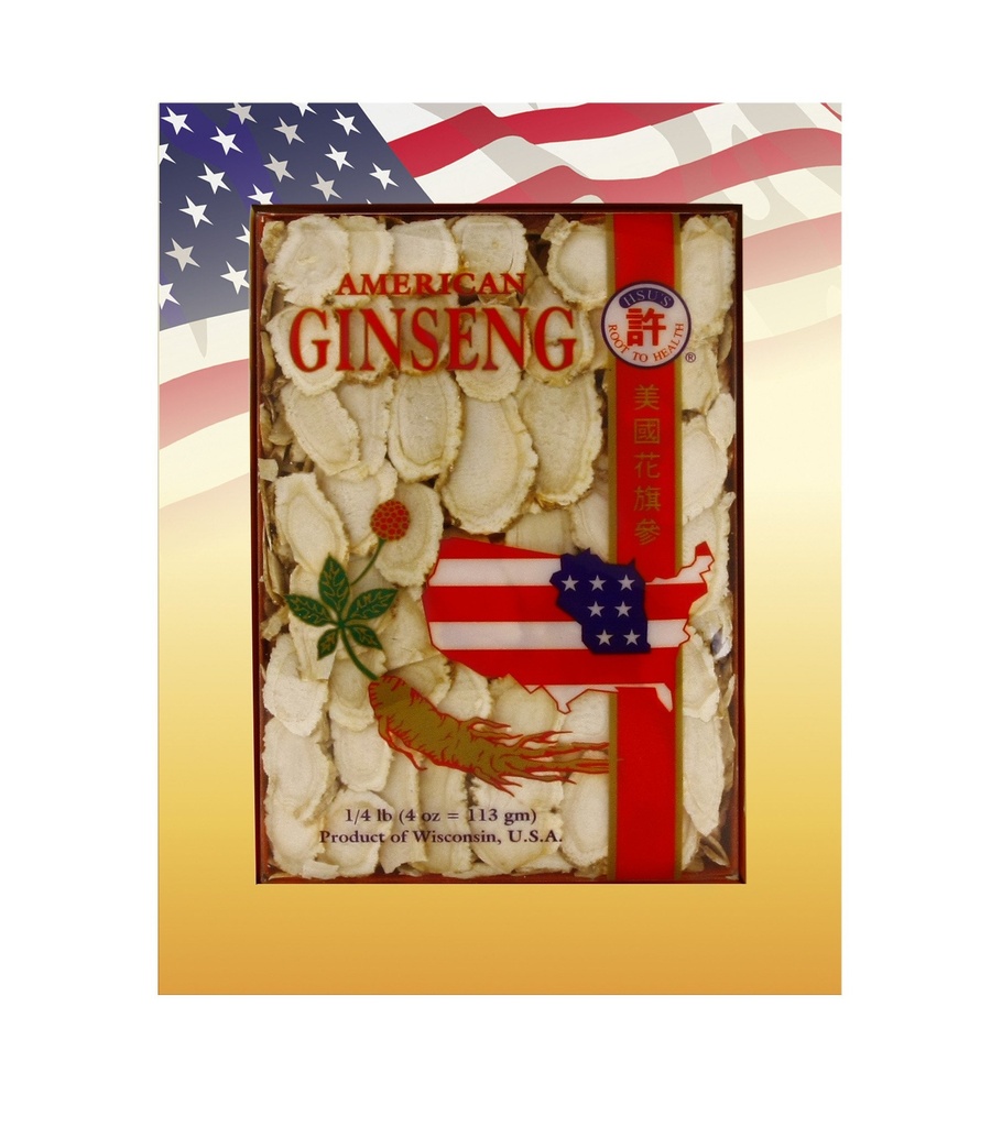 Hsu's SKU 0126-4 | Cultivated Wisconsin-Grown | American Ginseng Mixed Large-Medium Slices 0126-4 | 4oz Box