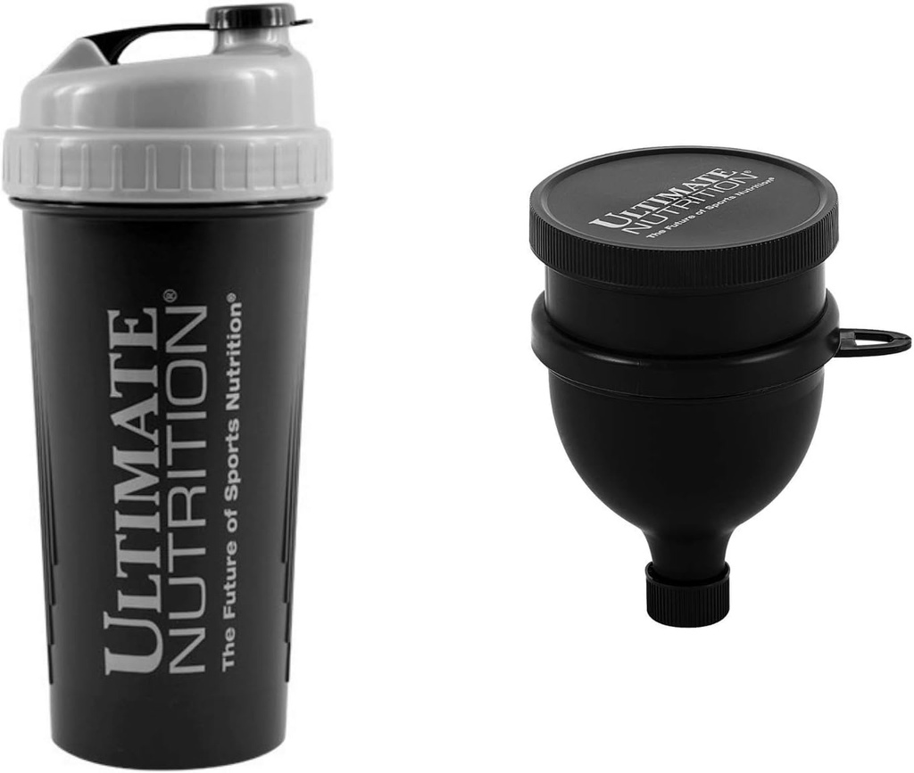 Ultimate Nutrition Filtered Shaker Bottle and Triple Layer Funnel with Capsule and Powder Organizer