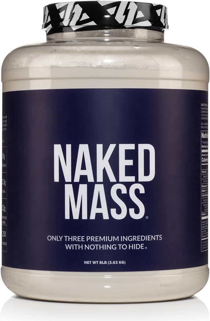 NAKED Mass - Natural Weight Gainer Protein Powder - 8 LB Bulk, GMO Free, Gluten Free & Soy Free. No Artificial Ingredients - 1,250 Calories per Serving