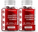 Vitamatic Sugar-Free Chromium Gummies with Ceylon Cinnamon – 2000 mg Equivalent Per Serving (from Extract 83 mg) – Non-GMO, Gluten-Free – 60 Vegan Gummies – 2 Pack