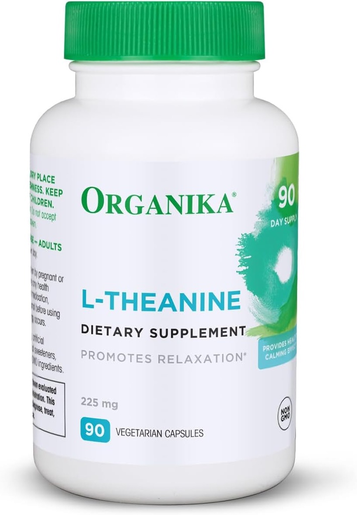Organika L-Theanine Supplement 8 oz - 90 Capsules: 90 Day Supply of Clean Bioavailable L Theanine for Relaxation, Balance, and Calm - Easy-to-Swallow Single Capsule Servings