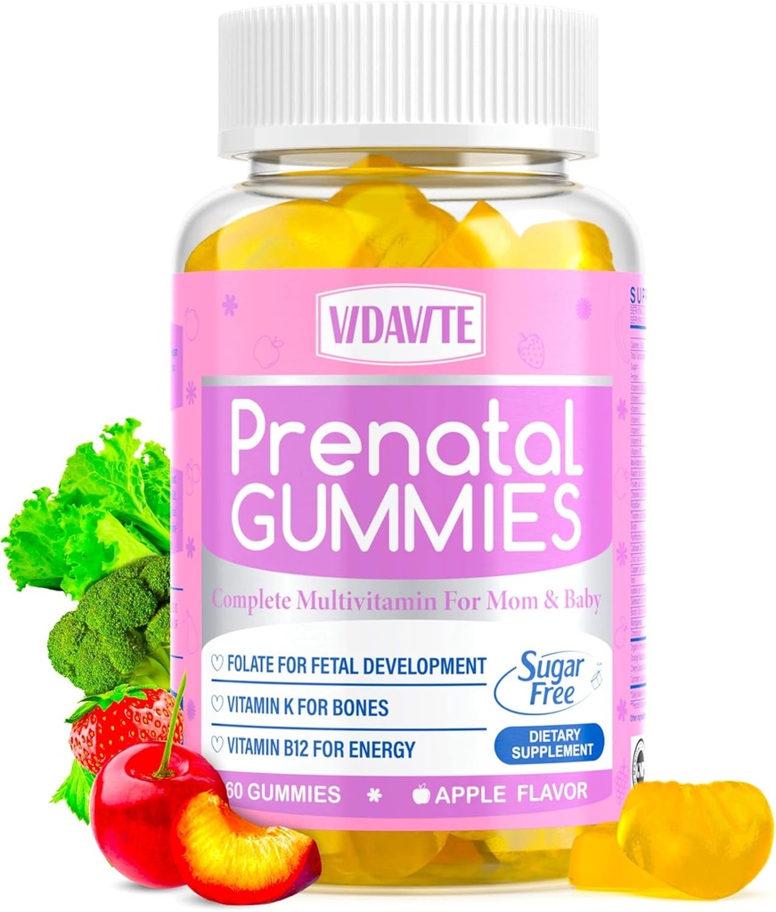 Sugar Free Prenatal Gummies — 30+ Nutrients (Choline, Folate, Iron, Vitamin) for Fetal and Neural Support, Bones, Energy & Immunity — USA-Made Vegan Prenatal Vitamins for Women (60 Gummies)