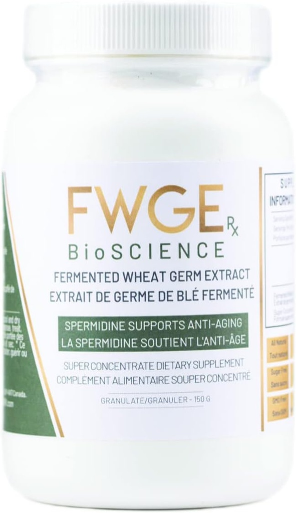 FWGE Spermidine - Longevity and Cellular Health Premium Fermented Wheat Germ Extract, Autophagy Inducer, Holistic, Non-GMO, Gluten-Free, Sugar-Free, Vegan, Antioxidant, Natural, Granulate,