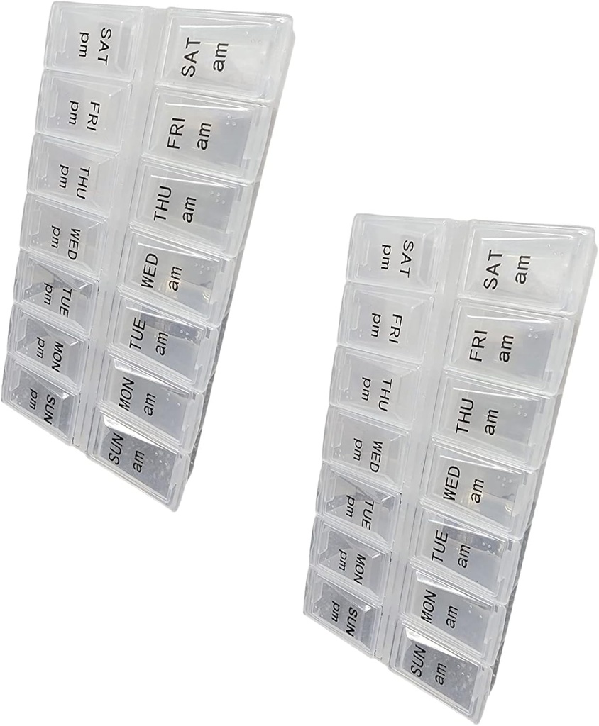 Twice a Day Pill Organizer, Weekly Day and Night Pill Container, Day and Night Medication or Vitamin for Morning or Night AM PM Separation (2)