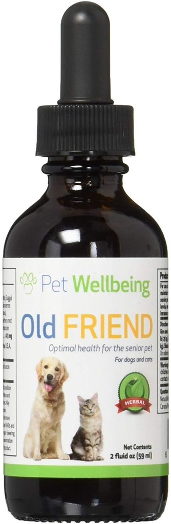 Pet Wellbeing Old Friend for Senior Dogs - Supports Immune System Health, Joint Mobility, Healthy Energy Levels, Alfalfa, Reishi - Veterinarian-Formulated Herbal Supplement 2 oz (59 ml)