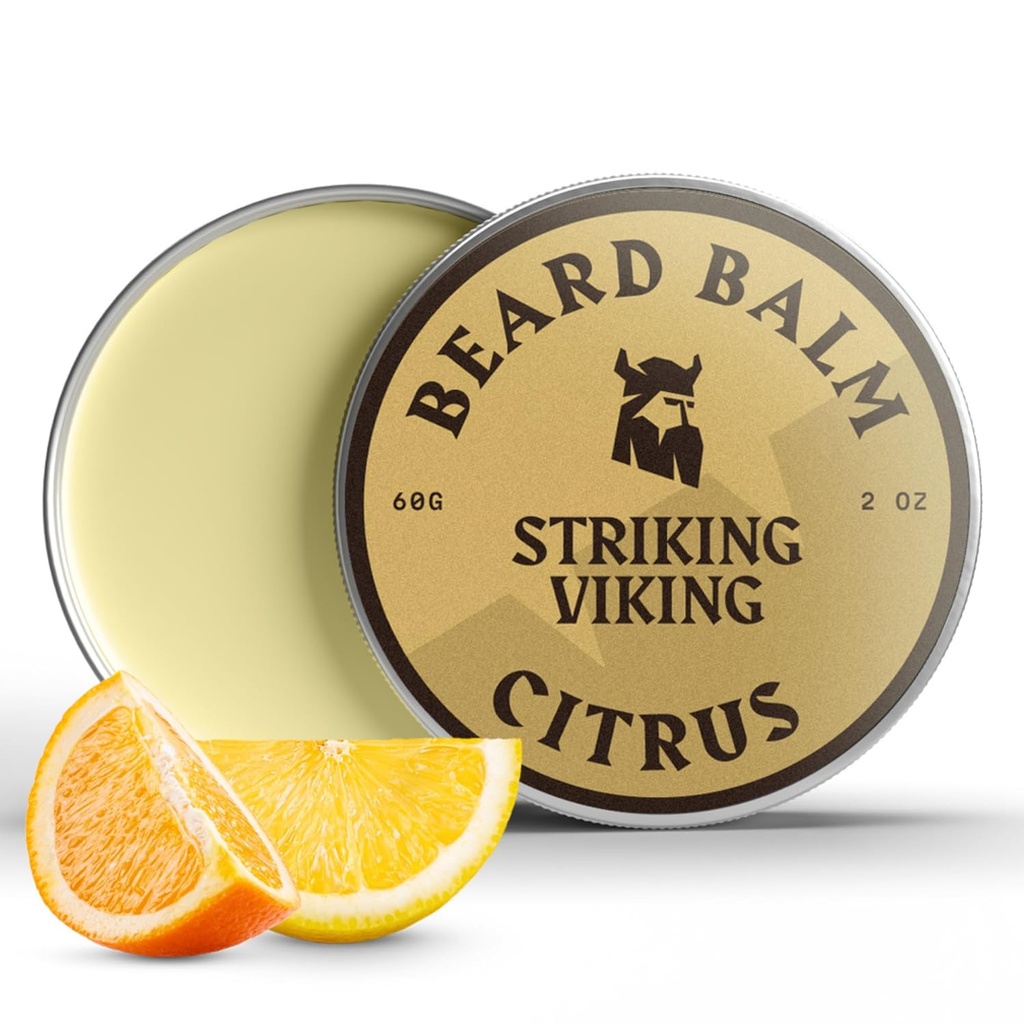 Striking Viking Beard Balm for Men - Leave in Beard Conditioner - Styling Balm Made with Naturally Derived Beard Butter, Argan & Jojoba Oils (2 Ounce (Pack of 1), Citrus)