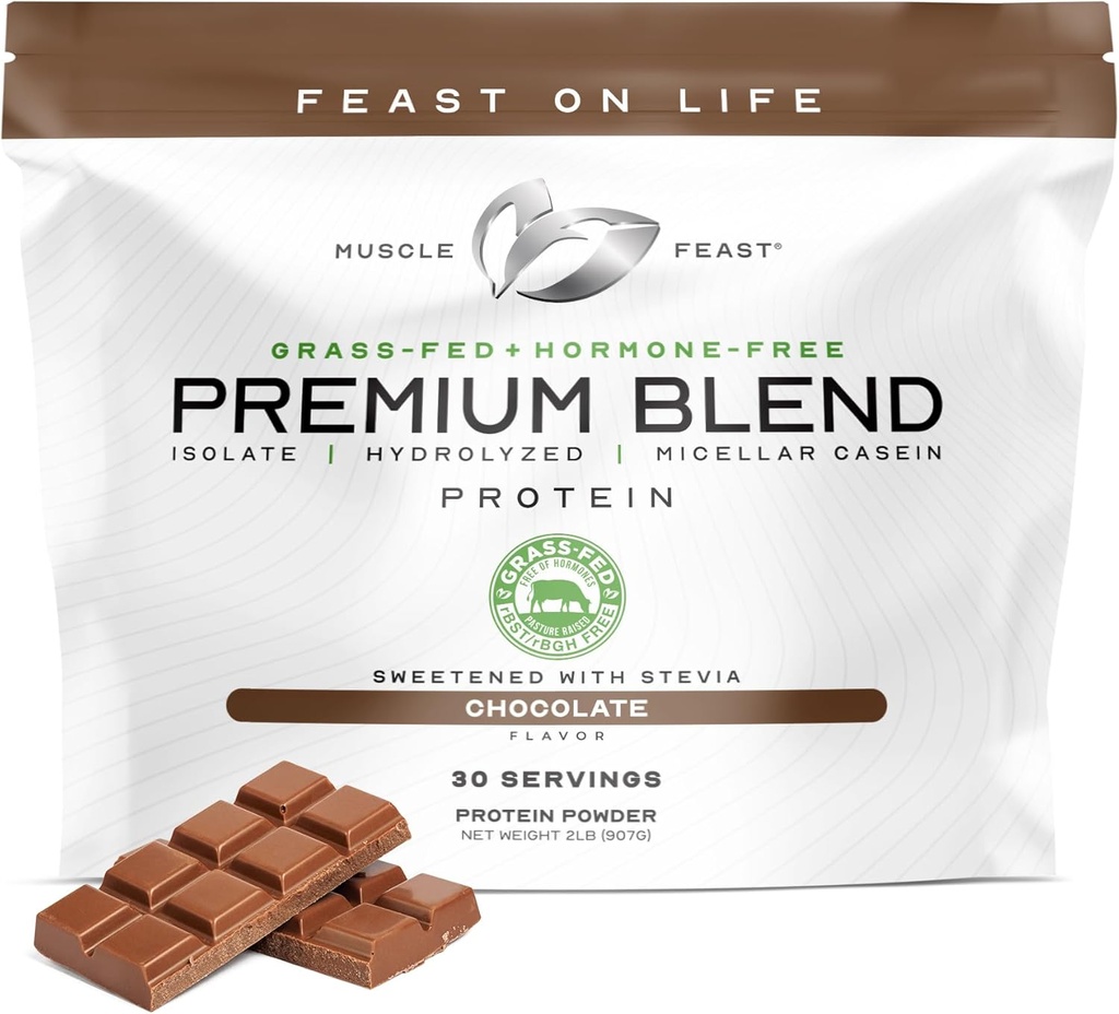 Muscle Feast Premium Blend All Natural Hormone Free Grass-Fed Whey Protein Powder, Chocolate, 2lb