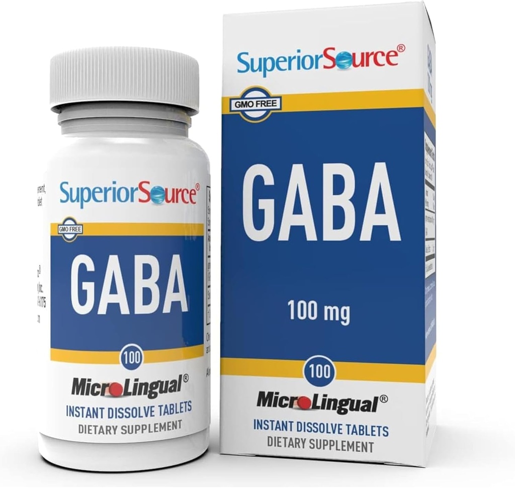 Superior Source GABA 100 mg - Brain & Nervous System Support Supplement - Gamma-Aminobutyric Acid Supplement Aids Healthy & Relaxed Sleep - Bariatric Friendly - 100 Sublingual Dissolving Tablets
