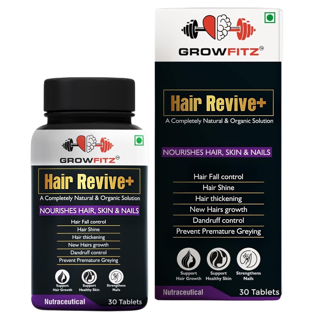 Hair Revive+ | Ayurvedic & 100% Natural | Hair Growth, Skin, Nails | For Men & Women - 30 veg tablets (Pack of 1)
