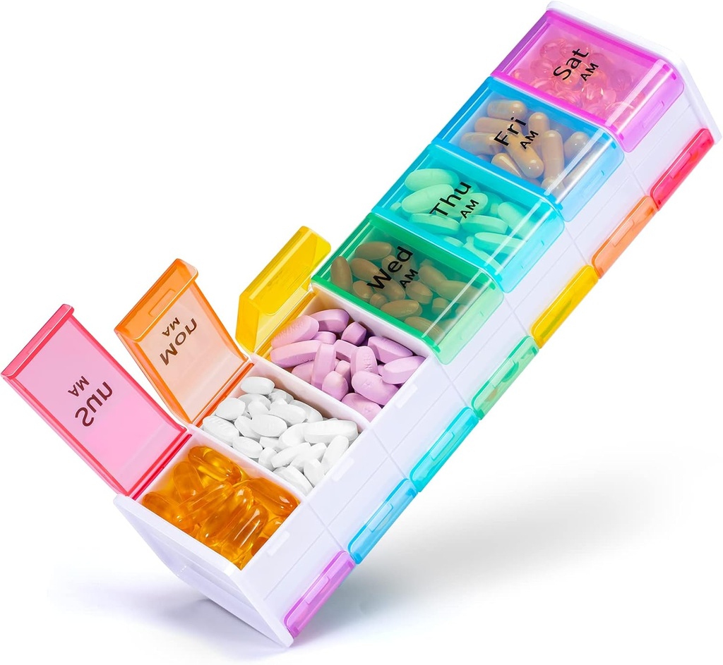 Extra Large Weekly Pill Organizer 2 Times a Day - Betife 7 Day Pill Box, AM PM Pill Case with Double Layer Jumbo Compartment for Pills, Vitamin, Fish Oil, Supplements(White)