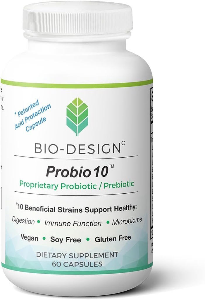 Probio10 - Daily Probiotic & Prebiotic Supplement - 10 Billion CFU, 10 Beneficial Strains Aid in Digestion, Regularity, Immune Function, and Gut Health - 60 Acid-Resistant Capsules
