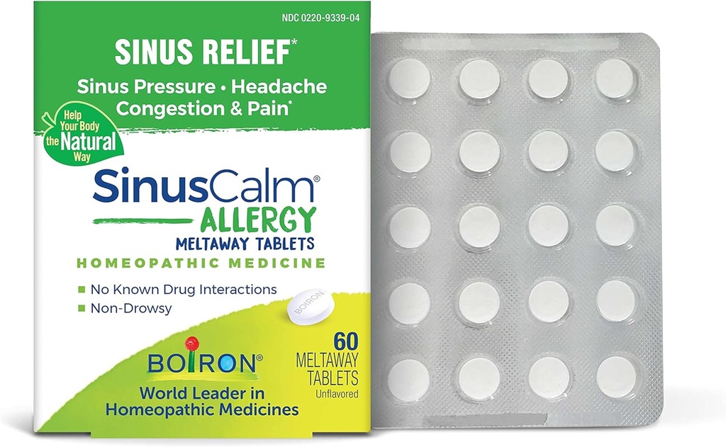 Boiron SinusCalm Allergy Tablets for Relief from Sinus Pressure, Sinus Headache, or Sinus Congestion and Pain - 60 Count