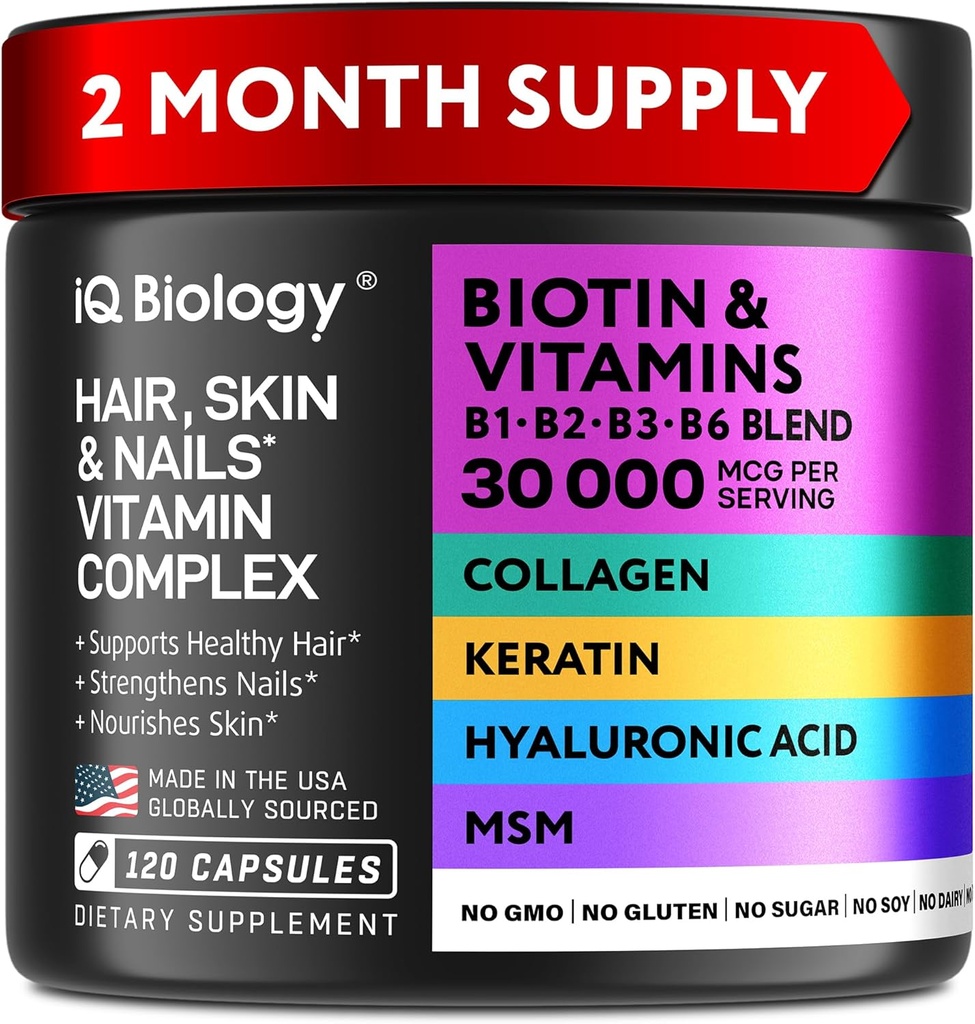 Biotin for Hair Growth Women & Men with Keratin, Collagen Complex 30000 mcg – Capsules for Hair Loss & Stronger Thickness – Skin & Nails Vitamins, Biotin 10000mcg and Collagen Supplements - 120 Pills