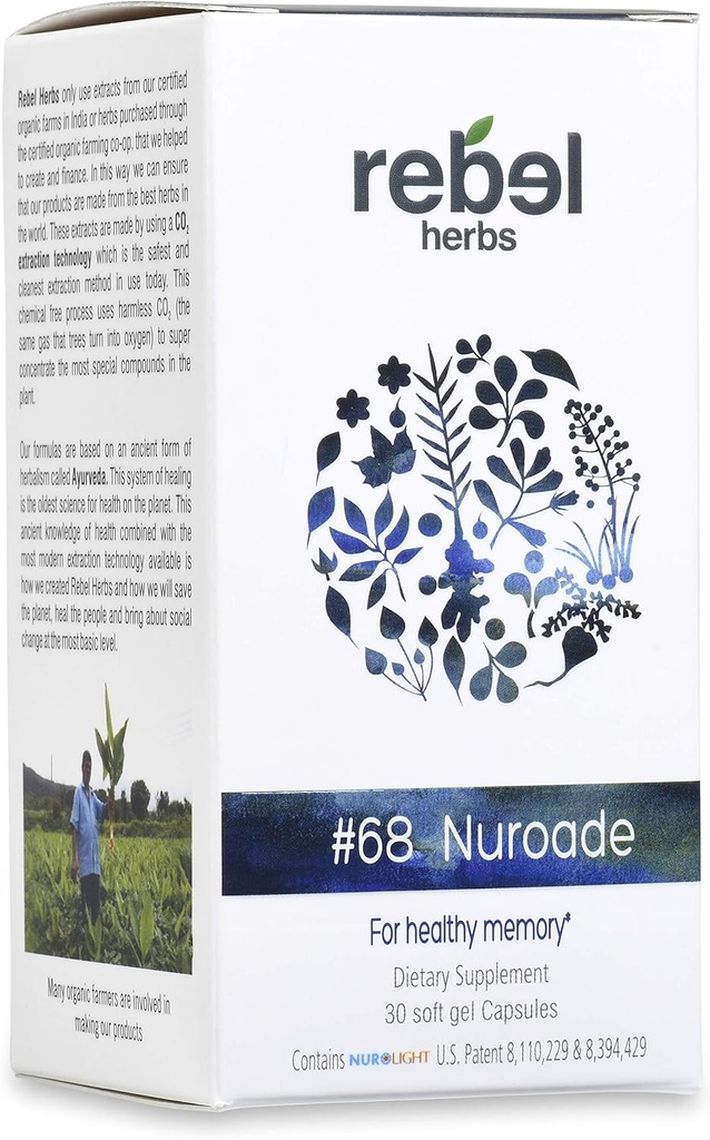 #68 Nuroade Capsules Brain Supplement Nootropics Booster - Enhance Focus, Boost Concentration, Improve Memory & Clarity, Mind Enhancement, IQ Improvement with Bacopa and Celastrus